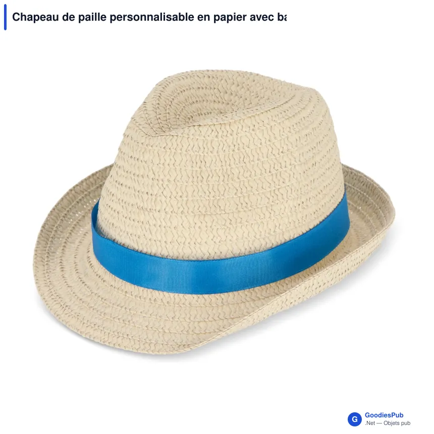 Chapeau de paille personnalisable en papier avec bande colorée et logo - Summer - Image 6