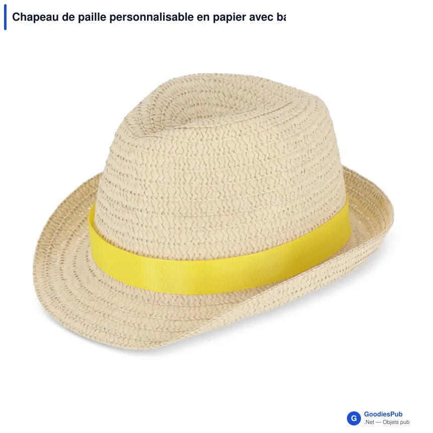 Chapeau de paille personnalisable en papier avec bande colorée et logo - Summer - Image 7