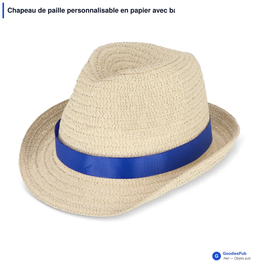 Chapeau de paille personnalisable en papier avec bande colorée et logo - Summer - Image 8