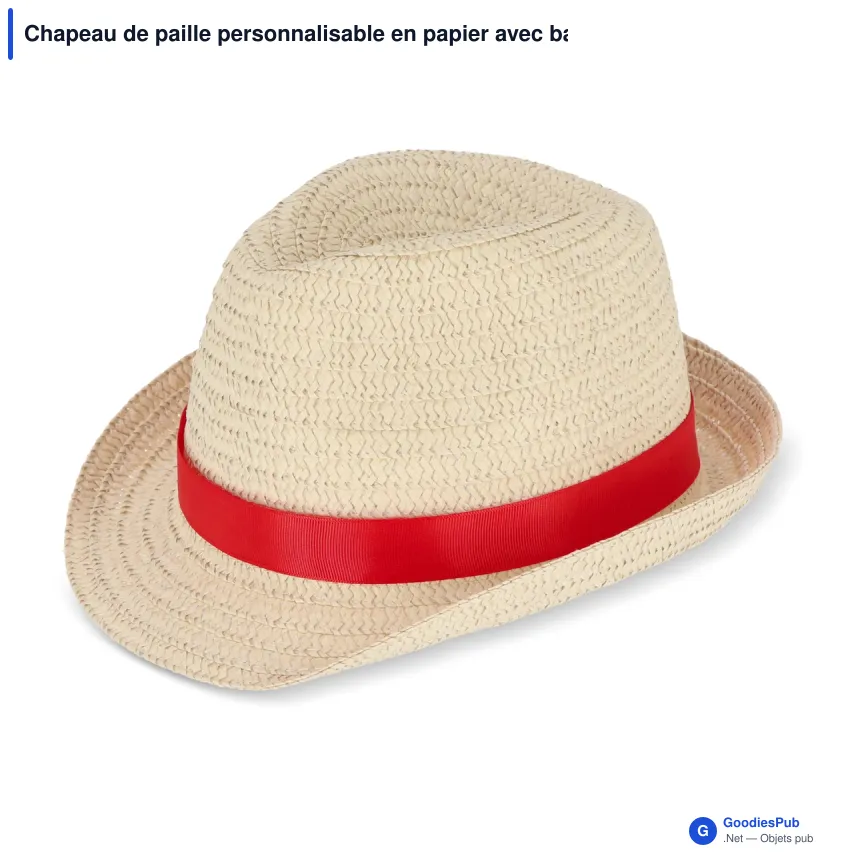 Chapeau de paille personnalisable en papier avec bande colorée et logo - Summer - Image 9