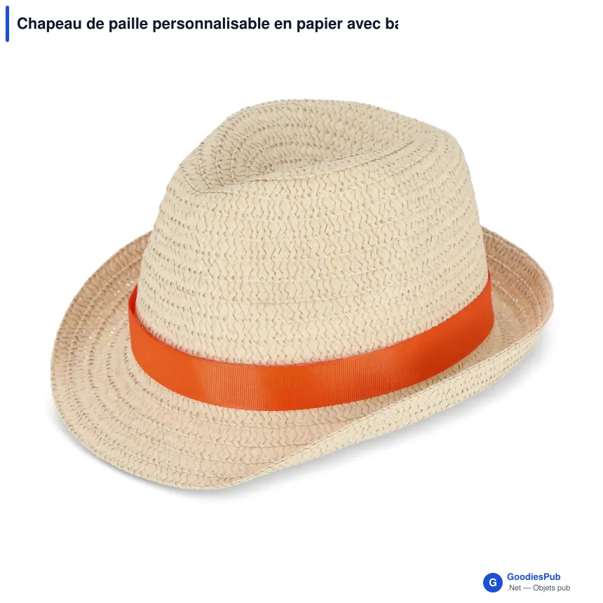 Chapeau de paille personnalisable en papier avec bande colorée et logo - Summer - Image 10