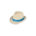 Variante Bleu - Chapeau de paille personnalisable en papier avec bande colorée et logo - Summer