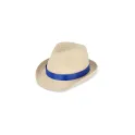 Variante Bleu foncé - Chapeau de paille personnalisable en papier avec bande colorée et logo - Summer
