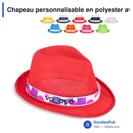 Chapeau personnalisable en polyester avec bande et logo - Couleurs au choix