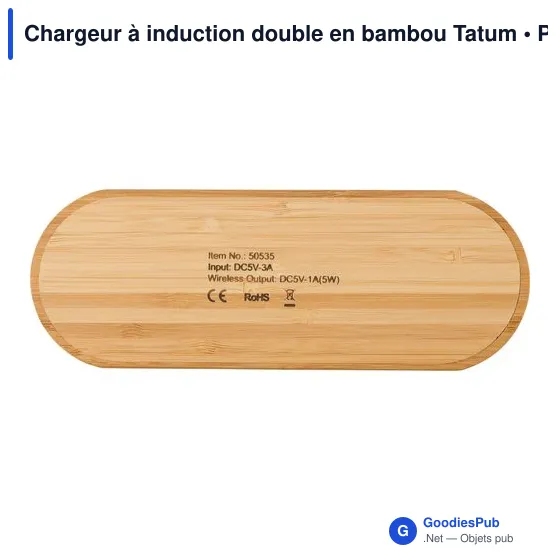 Chargeur à induction double personnalisable en bambou Tatum avec logo - Image 2