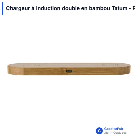 Chargeur à induction double personnalisable en bambou Tatum avec logo - Image 3