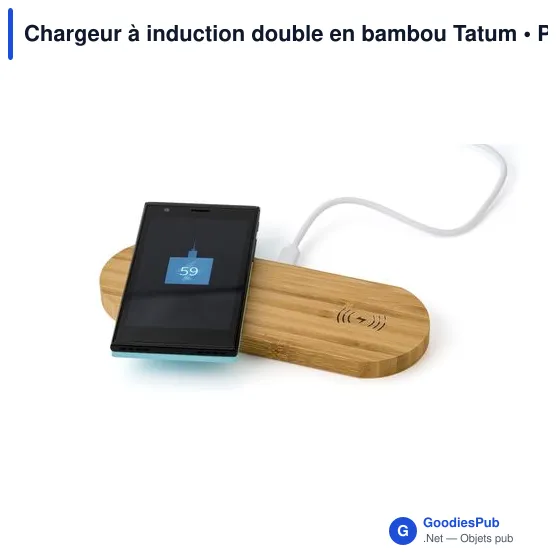 Chargeur à induction double personnalisable en bambou Tatum avec logo - Image 4
