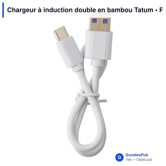 Chargeur à induction double personnalisable en bambou Tatum avec logo - Image 5