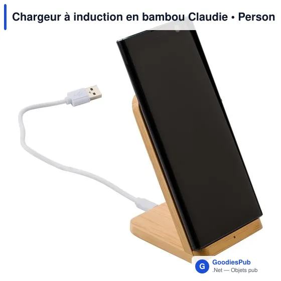 Chargeur à induction personnalisable en bambou avec logo - Claudie - Image 3