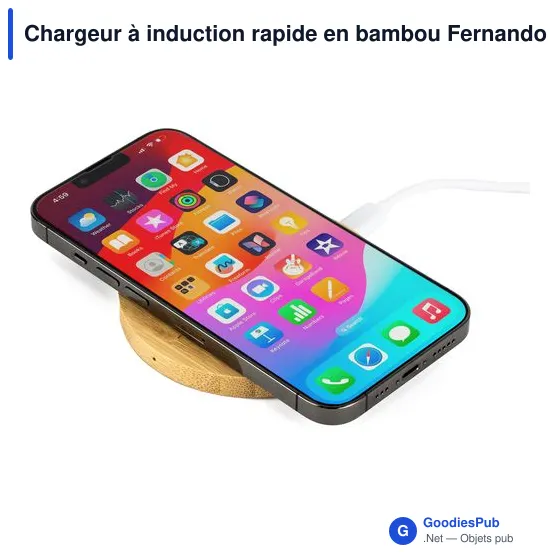 Chargeur à induction rapide personnalisable en bambou Fernando avec logo - Image 2