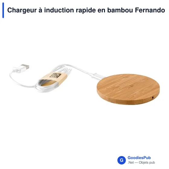 Chargeur à induction rapide personnalisable en bambou Fernando avec logo - Image 12