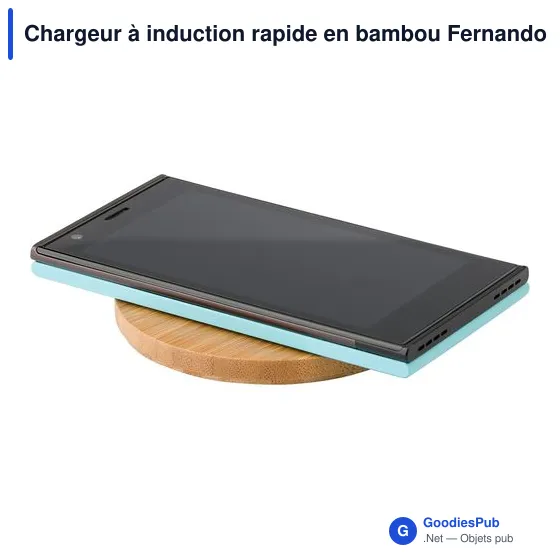Chargeur à induction rapide personnalisable en bambou Fernando avec logo - Image 5