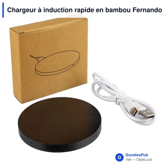 Chargeur à induction rapide personnalisable en bambou Fernando avec logo - Image 6