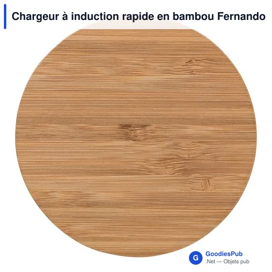 Chargeur à induction rapide personnalisable en bambou Fernando avec logo - Image 9