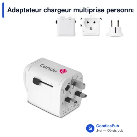 Adaptateur chargeur multiprise personnalisable blanc avec logo - Compact
