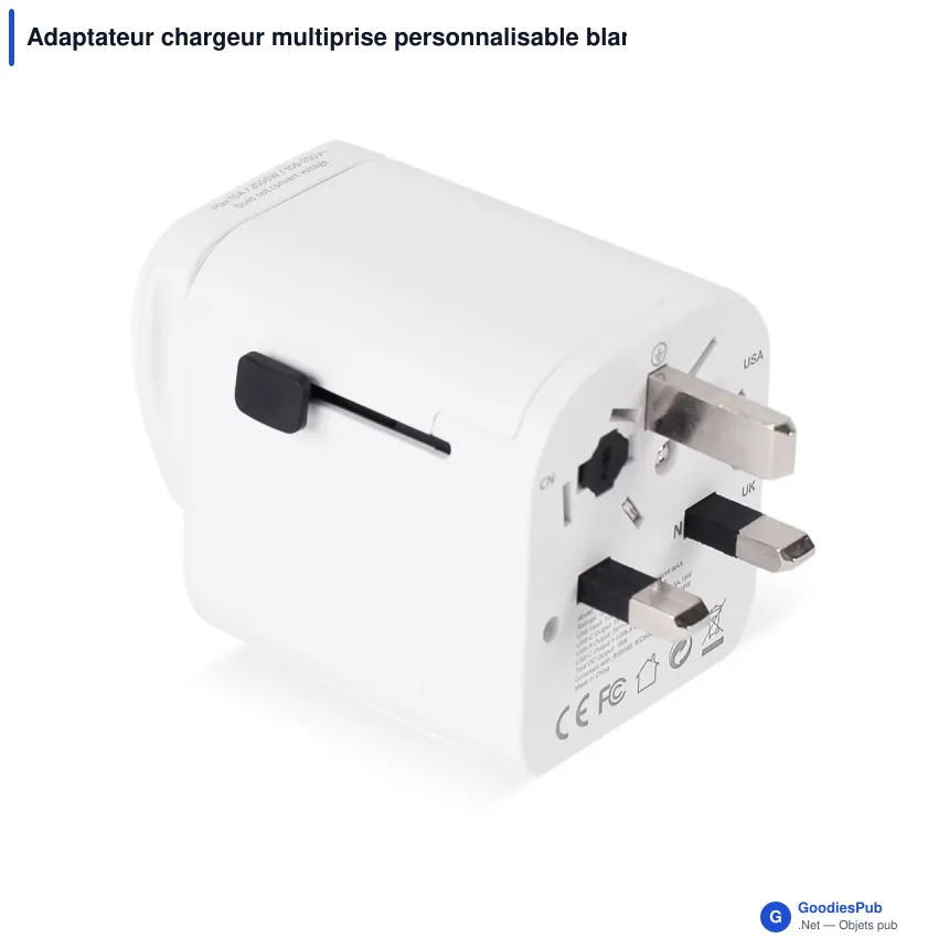 Adaptateur chargeur multiprise personnalisable blanc avec logo - Compact - Image 2