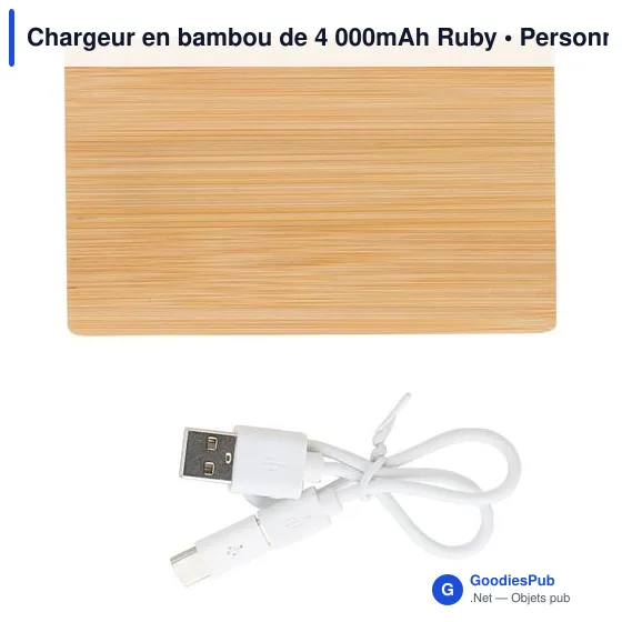Chargeur en bambou personnalisable avec logo - 4 000mAh Ruby - Image 1