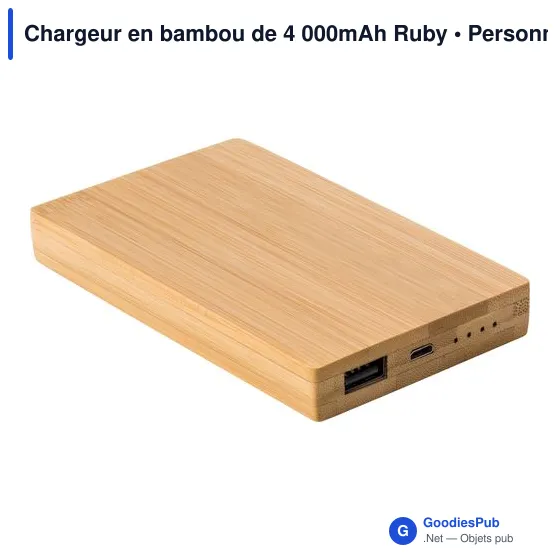 Chargeur en bambou personnalisable avec logo - 4 000mAh Ruby - Image 2