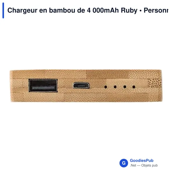 Chargeur en bambou personnalisable avec logo - 4 000mAh Ruby - Image 3