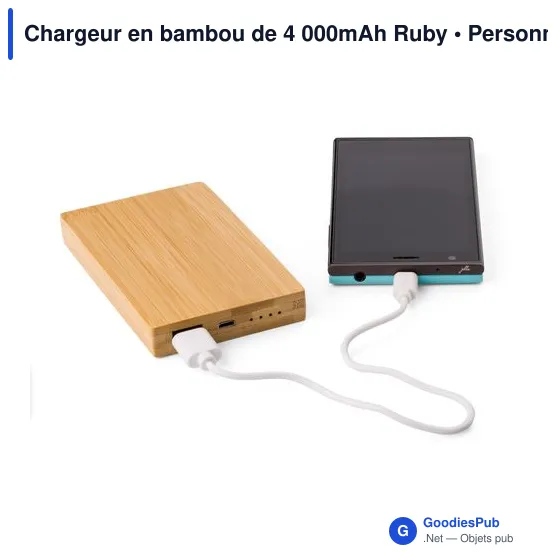 Chargeur en bambou personnalisable avec logo - 4 000mAh Ruby - Image 4