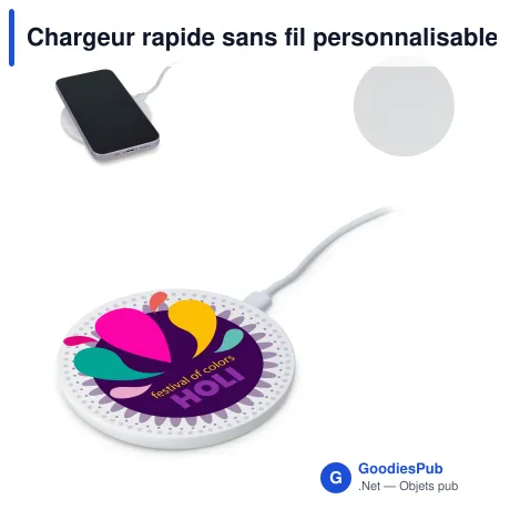Chargeur rapide sans fil personnalisable 15 W à indicateur LED avec logo - R-ABS