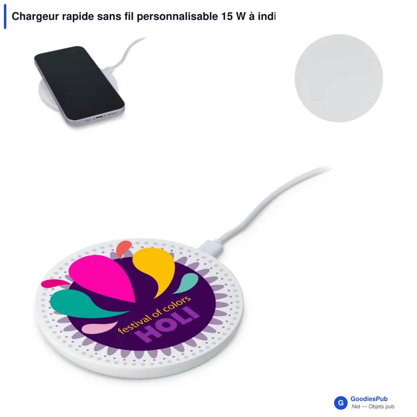 Chargeur rapide sans fil personnalisable 15 W à indicateur LED avec logo - R-ABS - Image 1