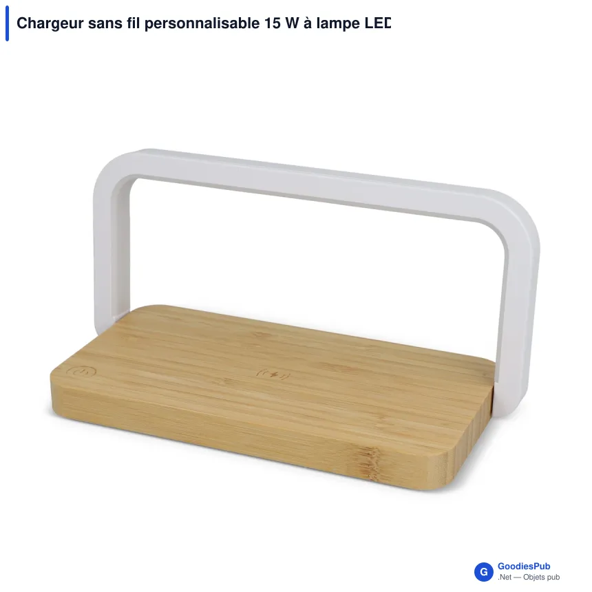 Chargeur sans fil personnalisable 15 W à lampe LED variable avec logo - Bambou - Image 2