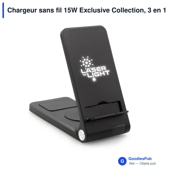 Chargeur sans fil personnalisable 15W avec support pour téléphone | Zitaavec logo - Image 1