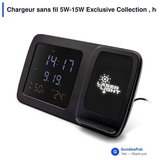 Chargeur sans fil personnalisable avec horloge numérique | Ishaavec logo - Image 1