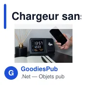 Chargeur sans fil personnalisable avec horloge numérique | Ishaavec logo - Miniature 2