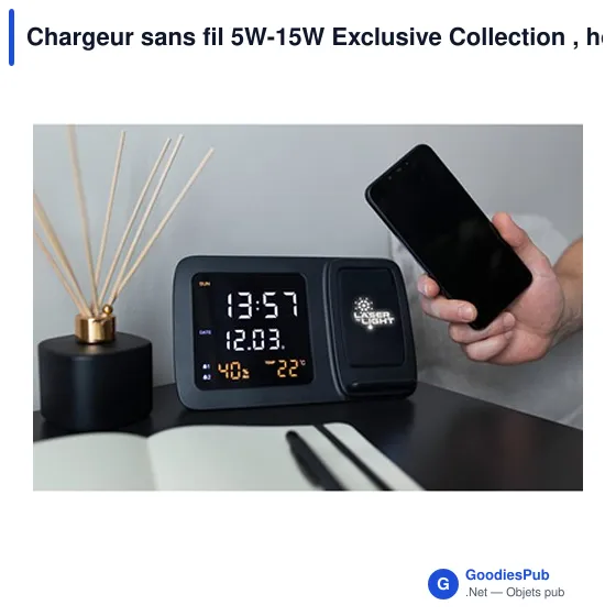 Chargeur sans fil personnalisable avec horloge numérique | Ishaavec logo - Image 2