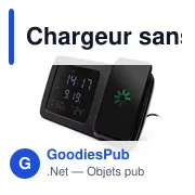 Chargeur sans fil personnalisable avec horloge numérique | Ishaavec logo - Miniature 3