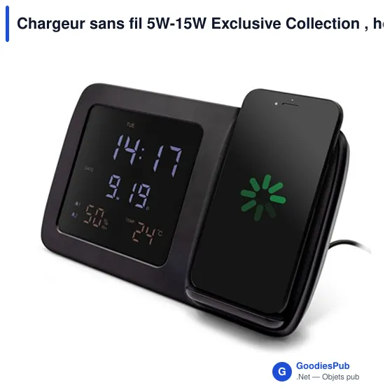 Chargeur sans fil personnalisable avec horloge numérique | Ishaavec logo - Image 3