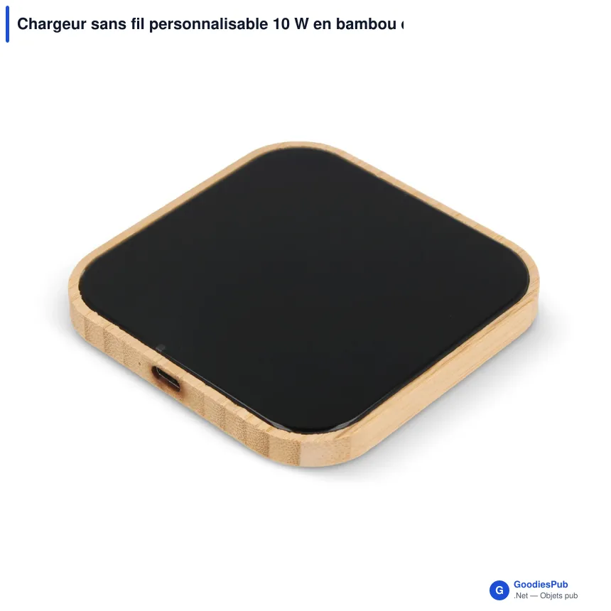 Chargeur sans fil personnalisable 10 W en bambou et verre avec logo - Noir - Image 2