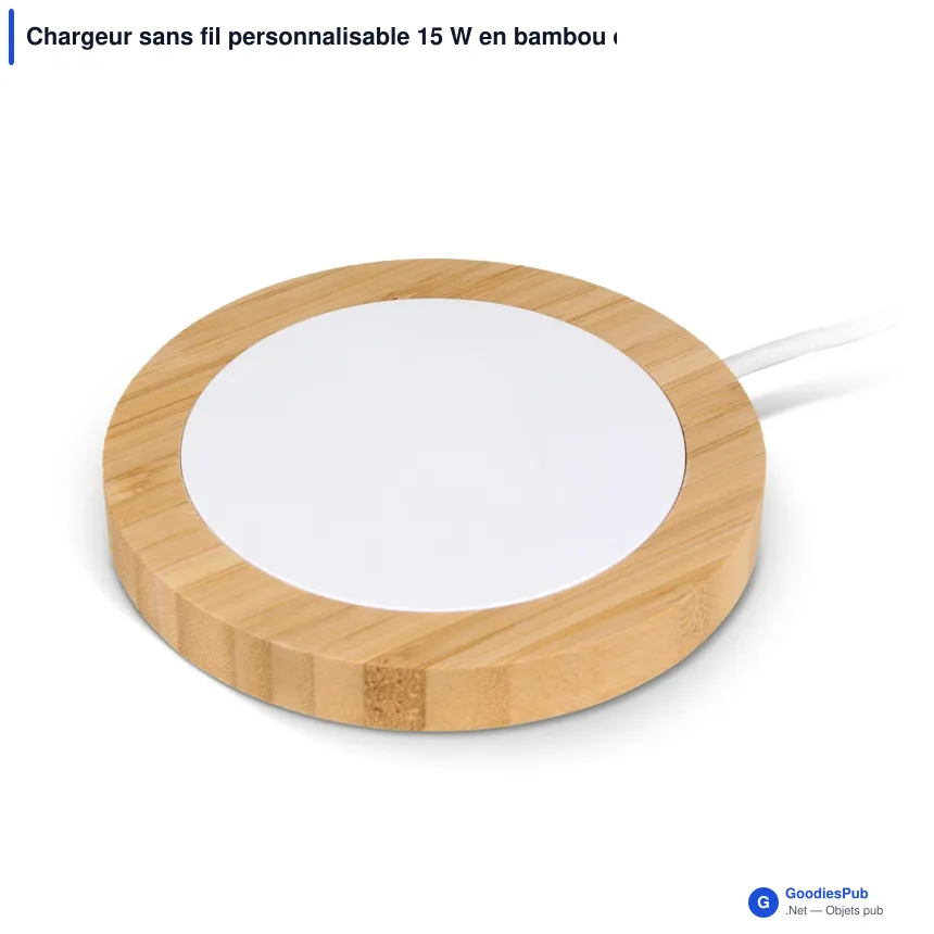 Chargeur sans fil personnalisable 15 W en bambou et R-ABS avec logo - Bambou - Image 2