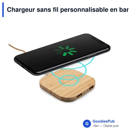 Chargeur sans fil personnalisable en bambou 10W avec logo | Jazzlyn