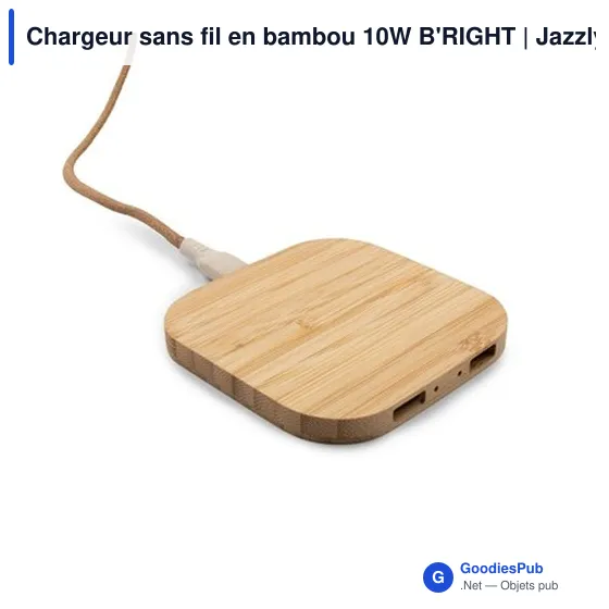 Chargeur sans fil personnalisable en bambou 10W avec logo | Jazzlyn - Image 3