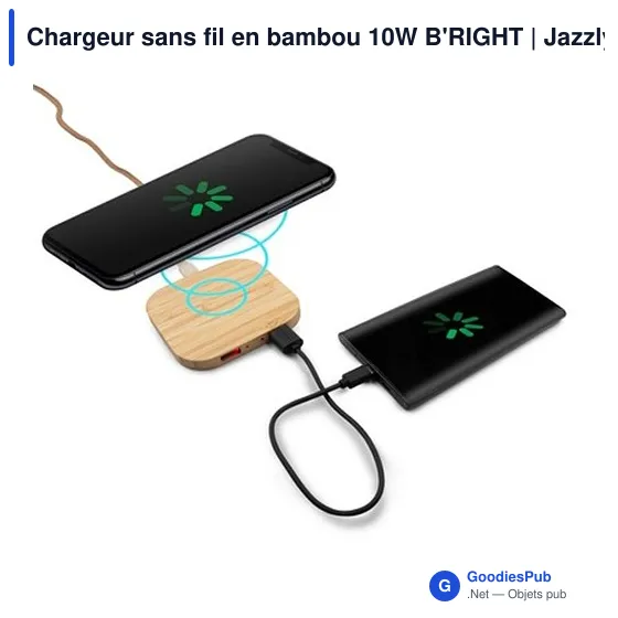 Chargeur sans fil personnalisable en bambou 10W avec logo | Jazzlyn - Image 4