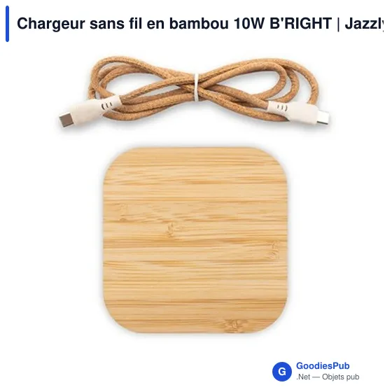 Chargeur sans fil personnalisable en bambou 10W avec logo | Jazzlyn - Image 6