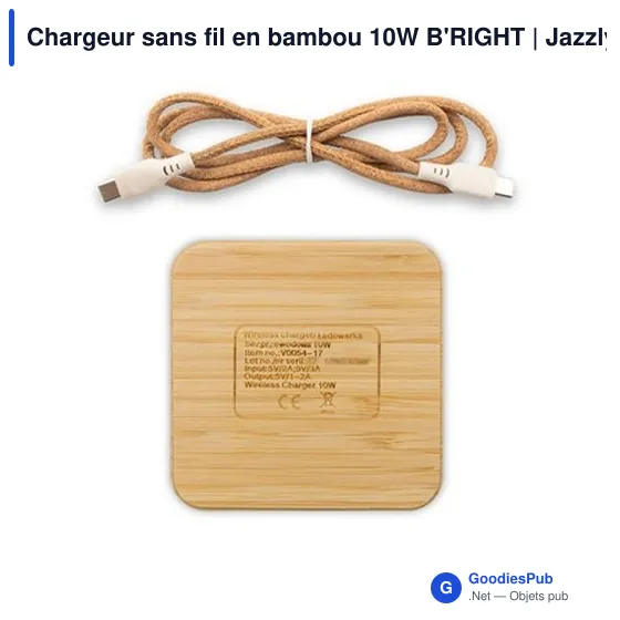 Chargeur sans fil personnalisable en bambou 10W avec logo | Jazzlyn - Image 7