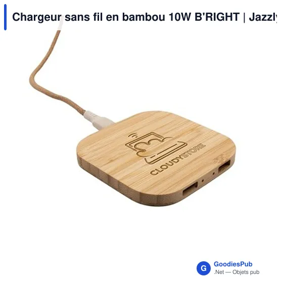 Chargeur sans fil personnalisable en bambou 10W avec logo | Jazzlyn - Image 8