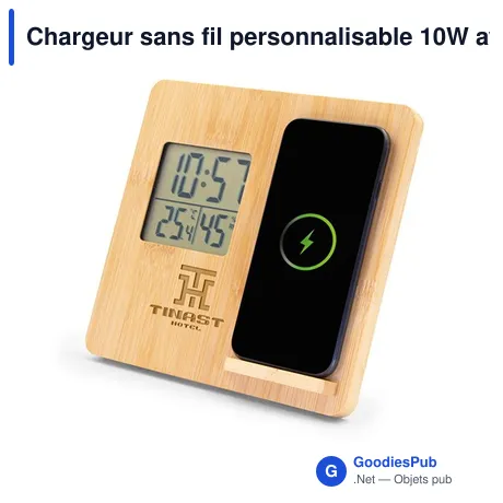 Chargeur sans fil personnalisable 10W avec station météo | Kaheleavec logo