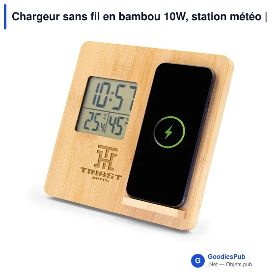Chargeur sans fil personnalisable 10W avec station météo | Kaheleavec logo - Image 1