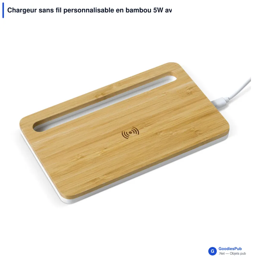 Chargeur sans fil personnalisable en bambou 5W avec logo - Bamboo - Image 2