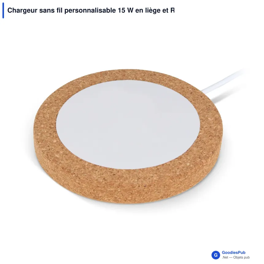 Chargeur sans fil personnalisable 15 W en liège et R-ABS avec logo - Liège - Image 2