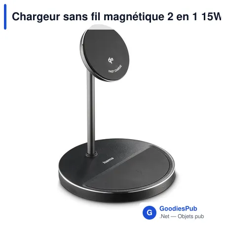 Chargeur sans fil magnétique personnalisable 2 en 1 15W Hamaavec logo