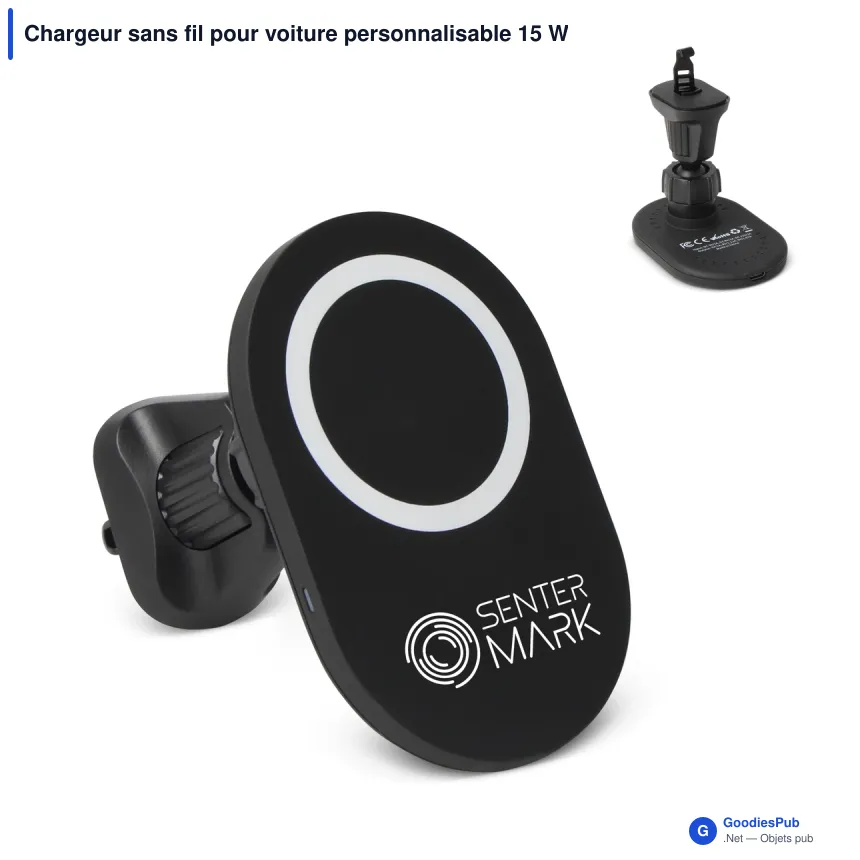 Chargeur sans fil pour voiture personnalisable 15 W avec logo - R-ABS - Image 1
