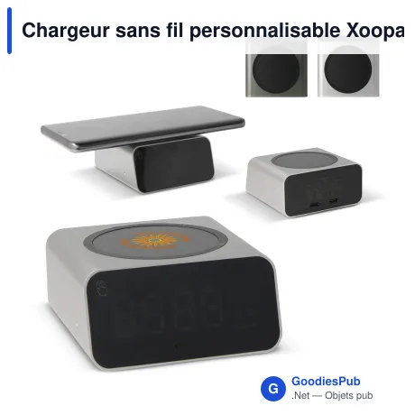 Chargeur sans fil personnalisable Xoopar avec horloge et logo - Reddi Charge PD
