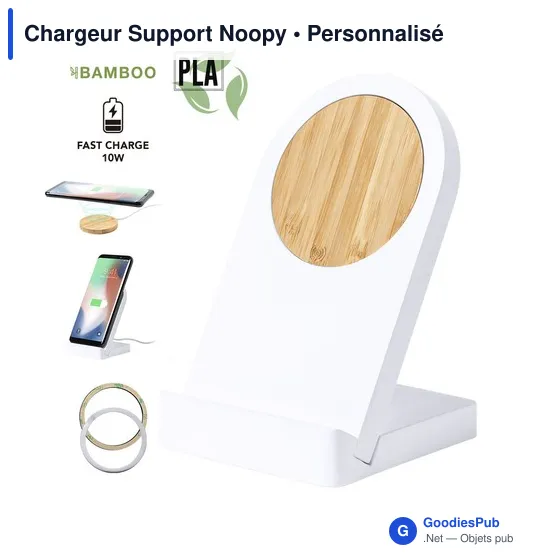 Chargeur sans fil personnalisable avec support mobile - Noopyavec logo - Image 3