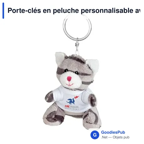 Porte-clés en peluche personnalisable avec logo - Chat Ollie